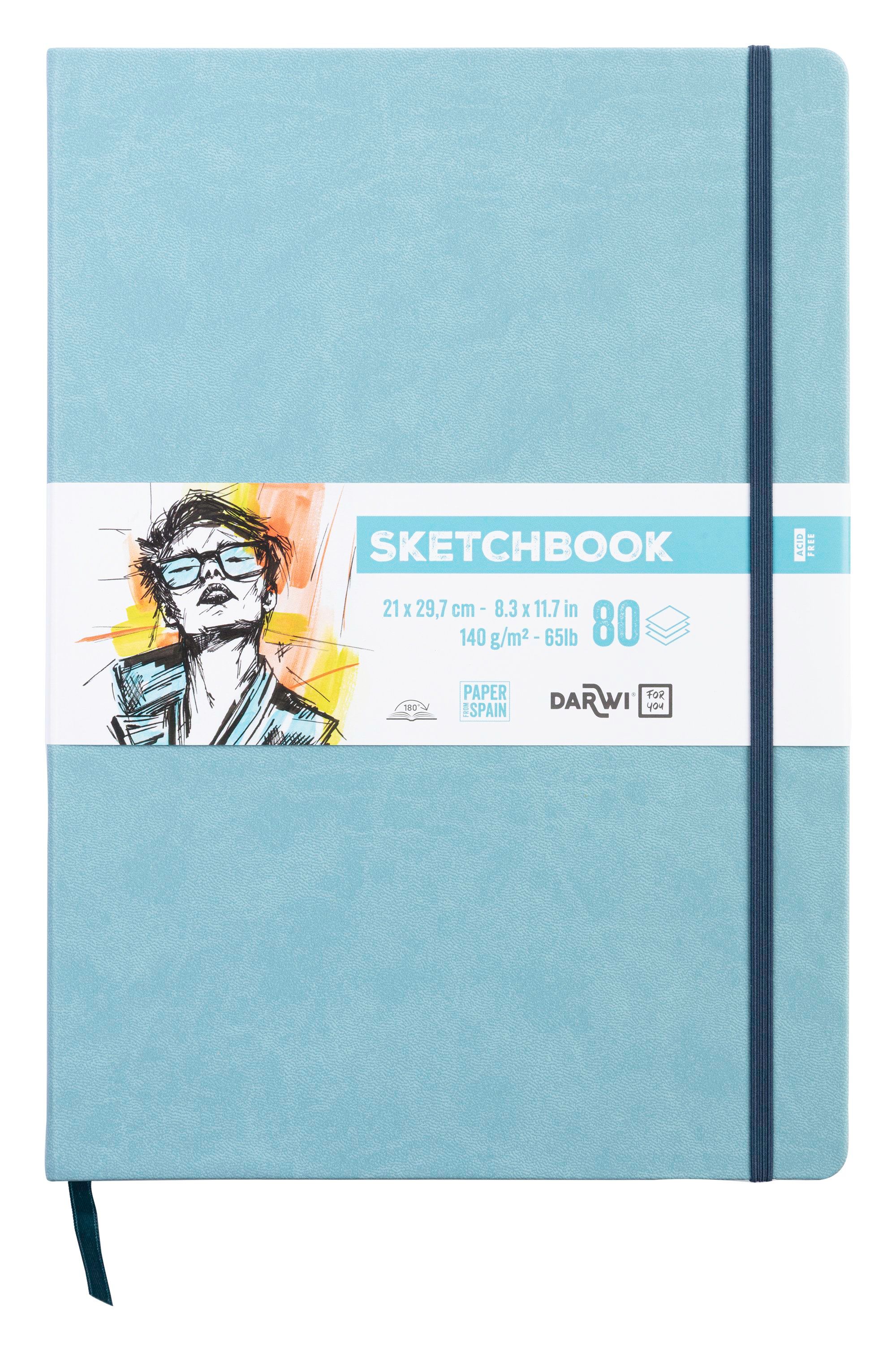 Darwi Skizzenbuch, Weicher Blauer Einband A4 (21X29,7Cm) 80 Blatt Weißes, 140G Schweres Skizzenpapier, Kunstledereinband, Elastischer Verschluss Und