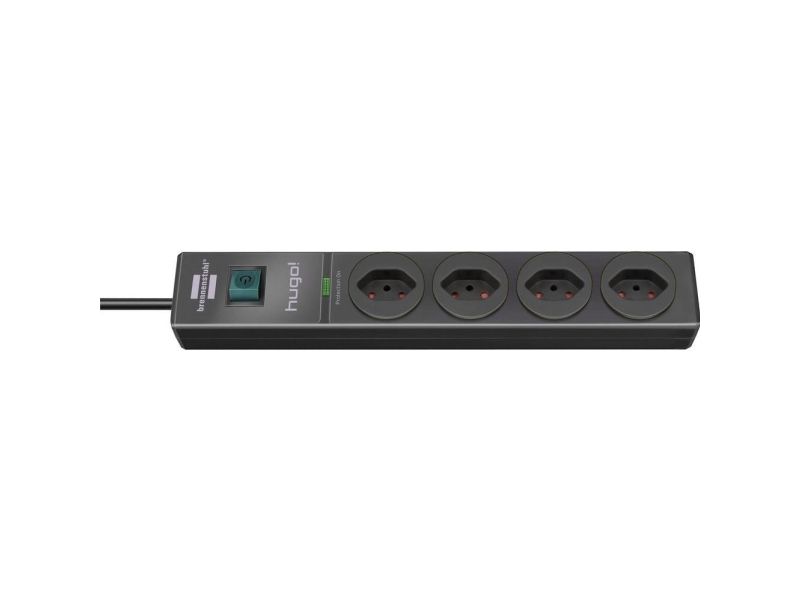 Brennenstuhl Hugo!, 4 Ac-Ausgänge, Indoor, Typ J, Polycarbonat (Pc), Schwarz, Polycarbonat