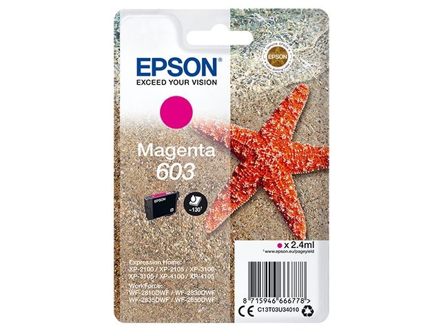 Epson 603 - 2.4 Ml - Magenta - Original - Blister - Blækpatron - For Expression Home Xp-2150, 2155, 3150, 3155, 4150, 4155 Workforce Wf-2820, 2840, 2