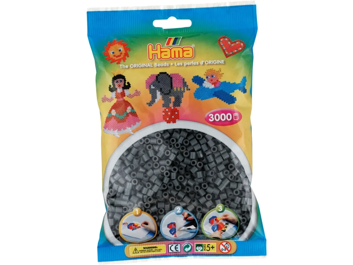 Hama Beads 201-71, Grå, Tubpärla, 3000 styck | Leksaker - Kreativitet - Pärlor | GameStuff
