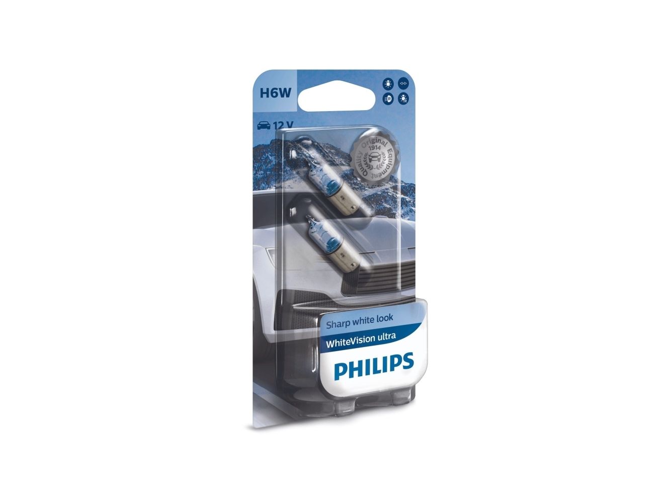 Philips H6W WhiteVision Ultra pærer med Xenon effekt & +60% mere lys 2 stk