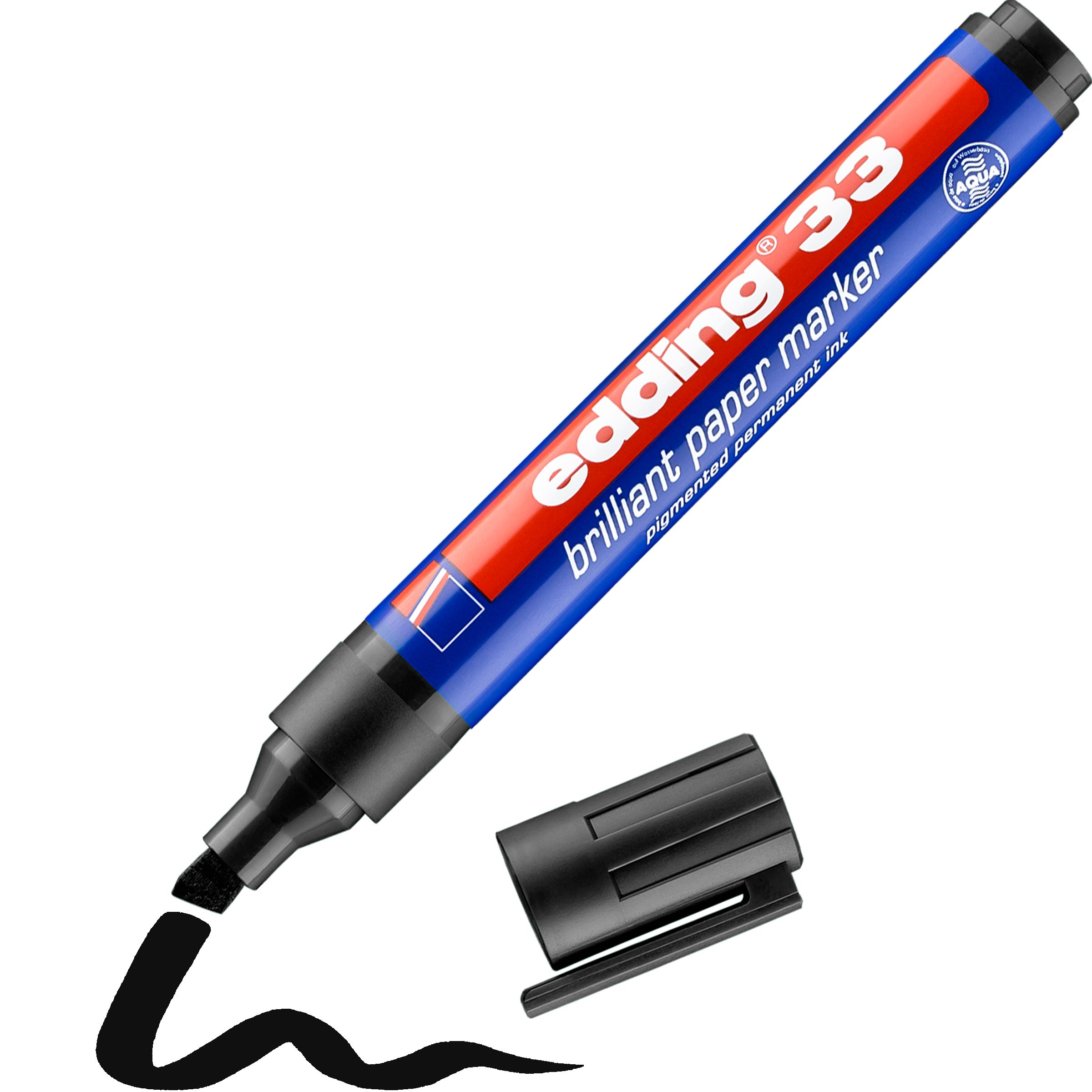 Permanent marker, Edding 33, skrå, 5 mm, sort