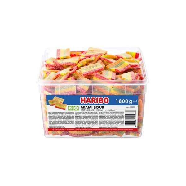 Haribo Miami Sour 1,8 kg i plastbøtte | Catering - Godis, snacks och choklad - Swallow | GameStuff