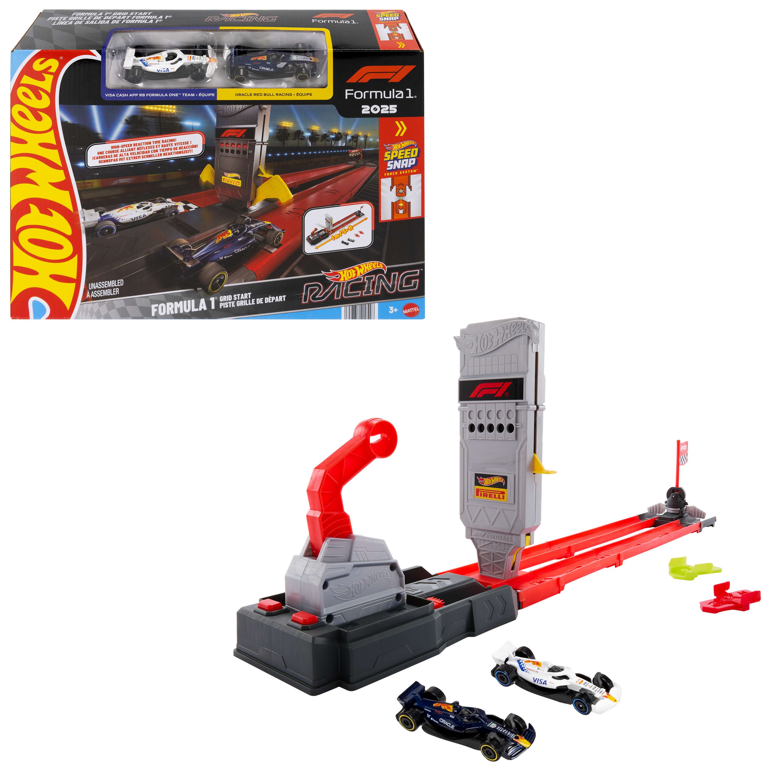 Racerbanesæt Hot Wheels City Racing Formula 1 Grid Start med 2 die-cast F1-biler 1:64
