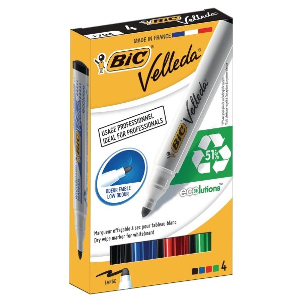 Whiteboardmarker BIC Velleda 1701 med 4 stk. ass. farver
