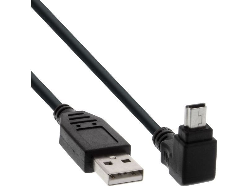 Inline Usb 2.0 Mini-Kabel, St A/Mini-B St (5Pol) Oben Abgew. 90°, Schwarz, 0,3M, 0,3 M, Usb A, Mini-Usb B, Usb 2.0, Schwarz