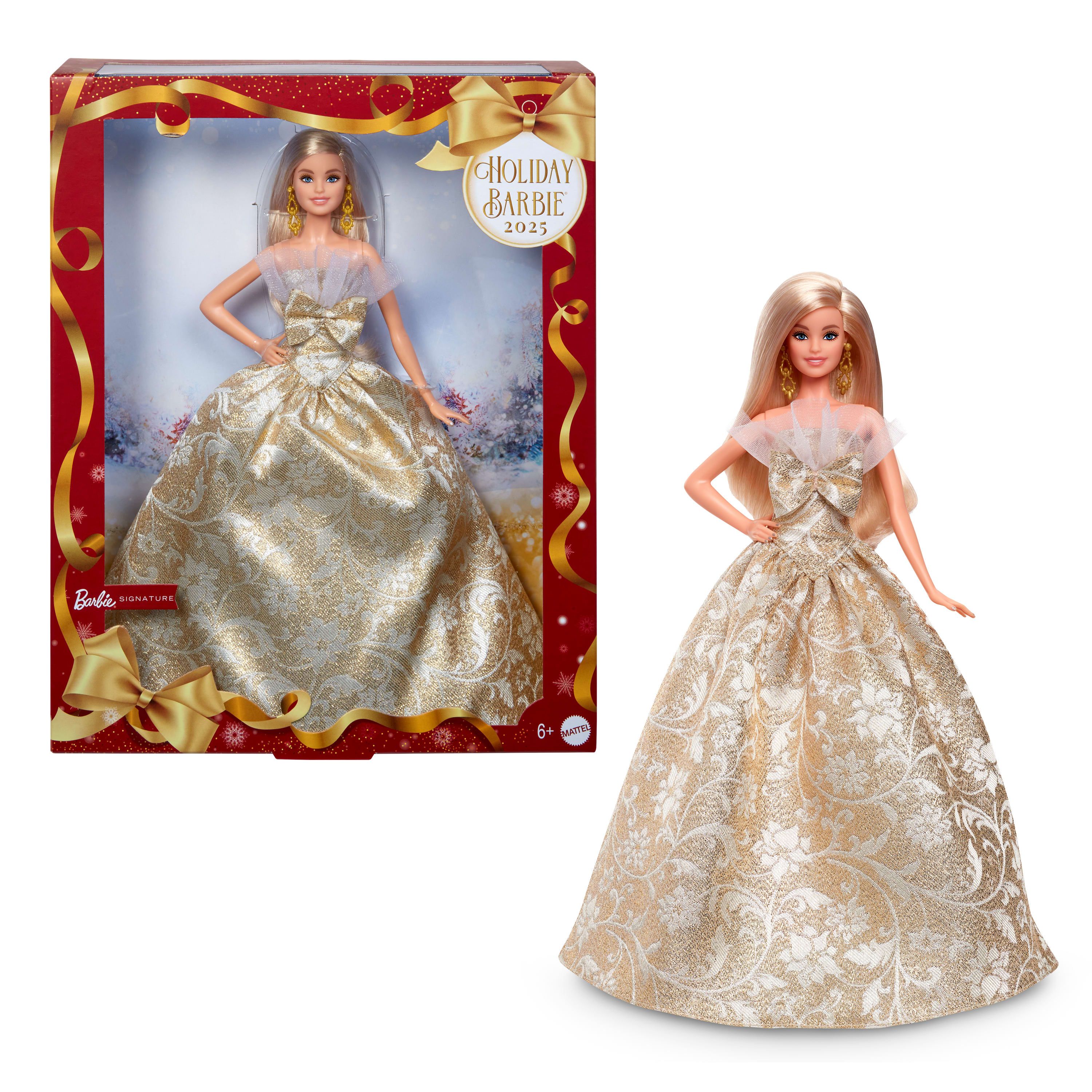Barbie Signature Holiday Barbie 2025 modedukke - blond med sølv- og guldfarvet kjole