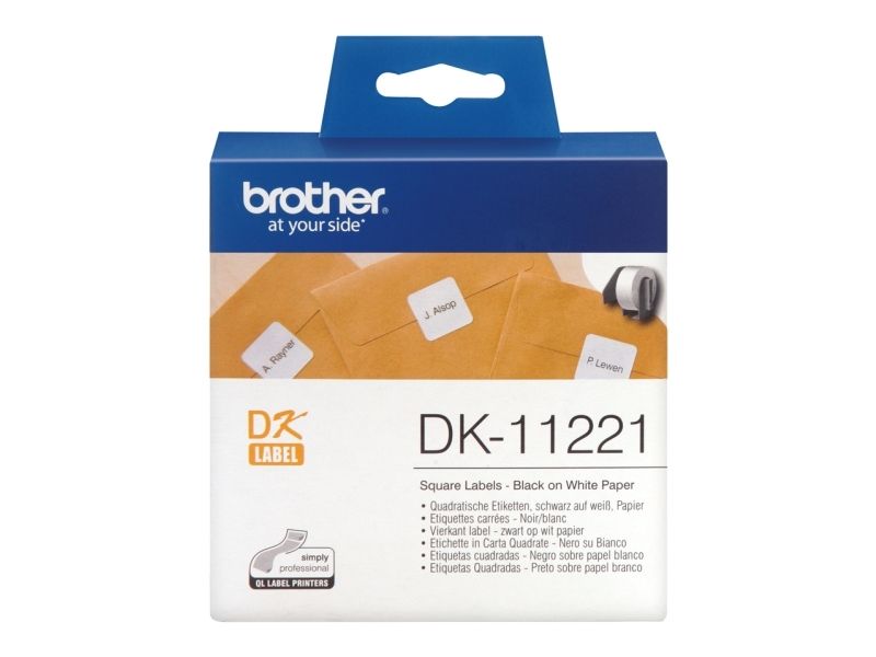 Brother Dk-11221 - Sort På Hvid - 23 X 23 Mm 1000 Etikette Etiketter - For Brother Ql-1050, Ql-500, Ql-550, Ql-560, Ql-570, Ql-650, Ql-710, Ql-720