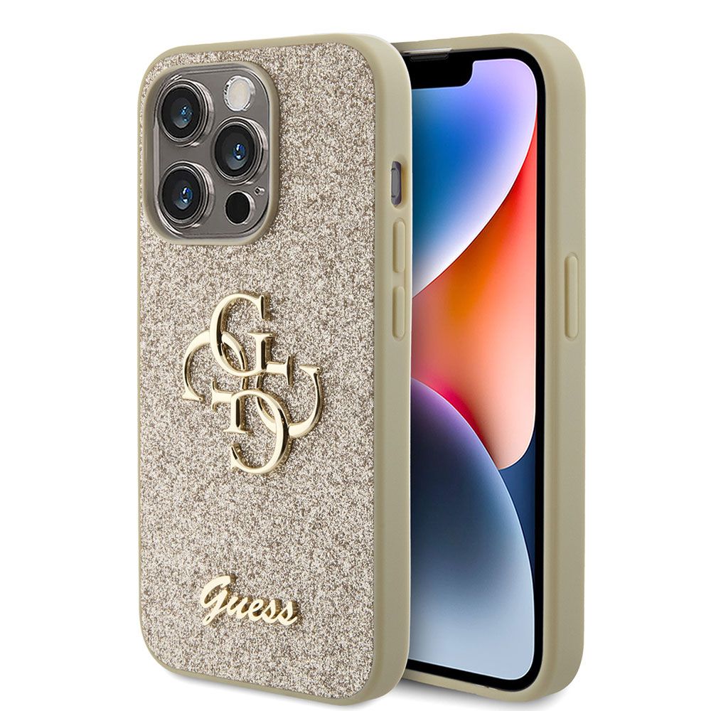 Guess Glitter Script Big 4G - Hülle Iphone 15 Pro (Golden)