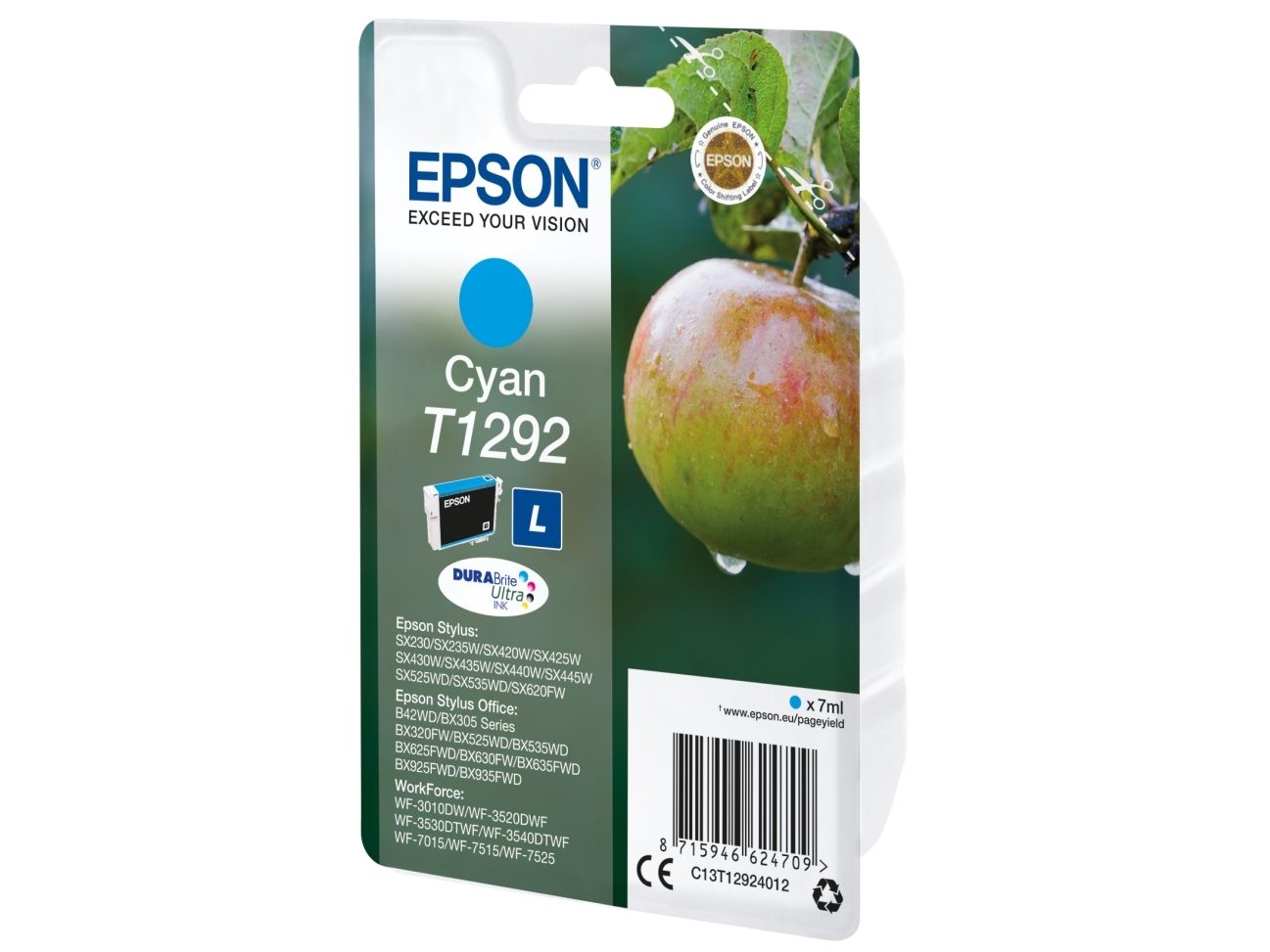 Epson T1292 - 7 Ml - Cyan - Original - Blister - Patrone - Für Stylus Sx230, Sx235, Sx430, Sx438 Workforce Wf-3520, 3530, 3540, 7015, 7515, 7525