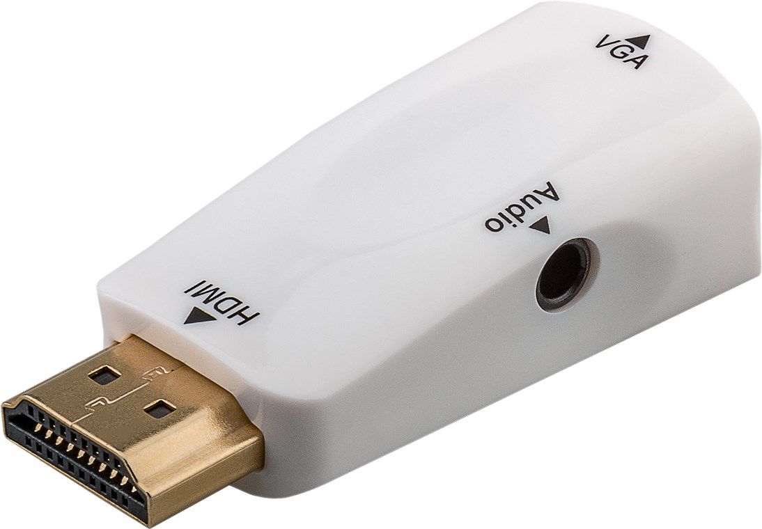 Goobay Kompakter Hdmi Vga-Adapter Inkl. Audio, Vergoldet, Hdmi, Vga / 3.5 Mm, Weiß