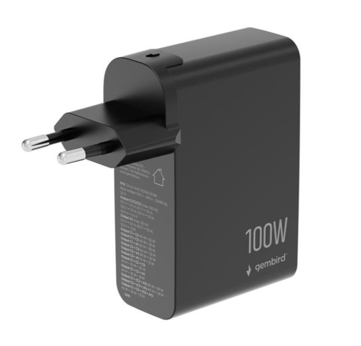 Gembird Smartphone-/Laptop-Ladegerät – 4-Port 100W Gan Usb-Ladegerät Mit Lcd-Display