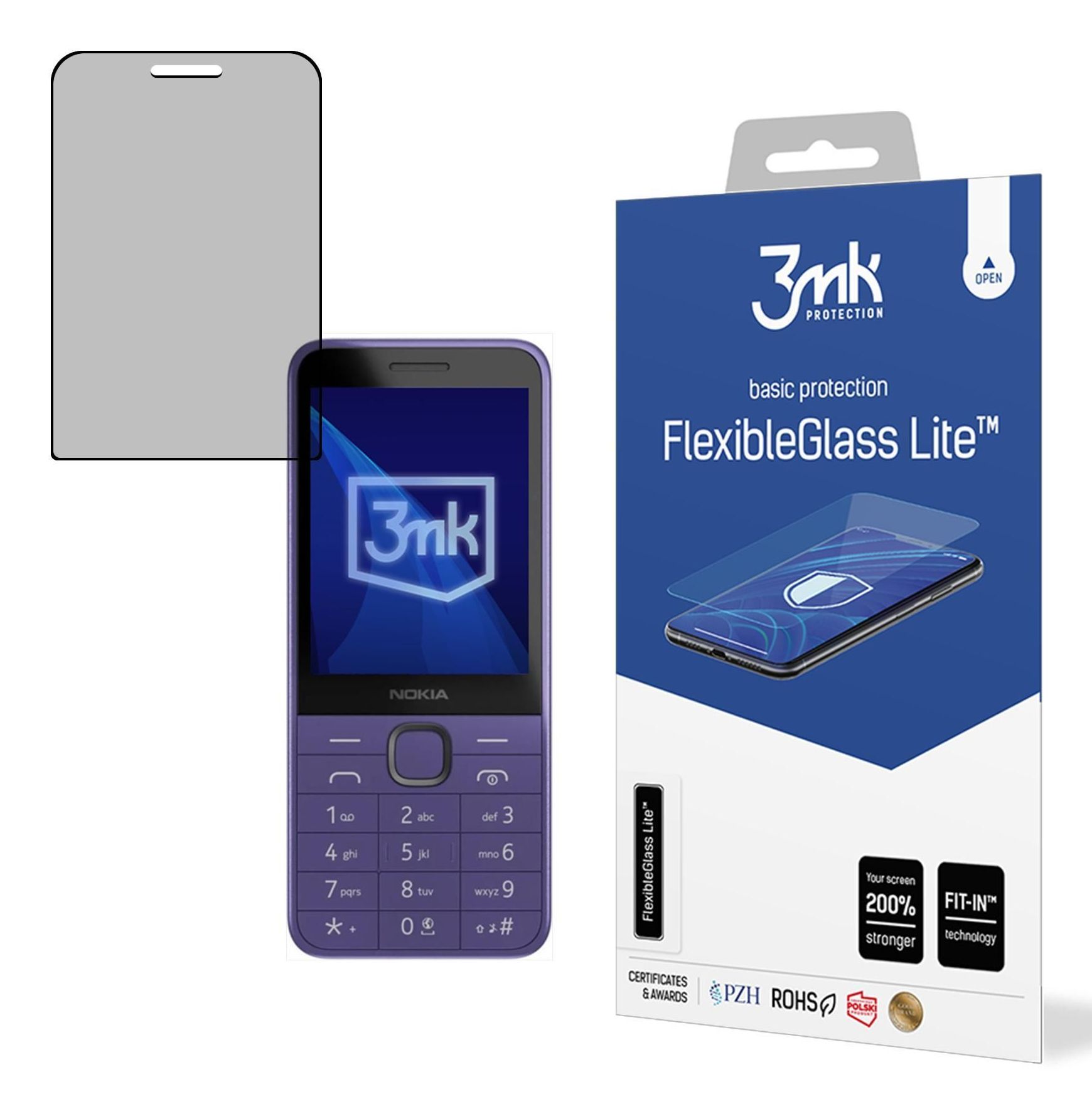 3Mk Flexibleglass Lite, Nokia, 215 4G, 235 4G, Impact Resistant, Scratch Resistant, Black, Transparent, 1 Pc(S)