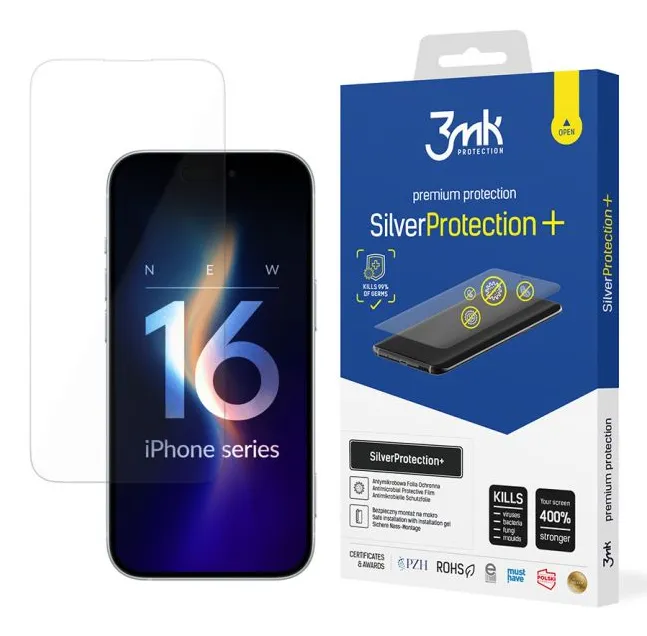 3Mk Silverprotection+, Apple, Iphone 16 Plus, Anti-Bacterial, Impact Resistant, Scratch Resistant, Transparent, 1 Pc(S)