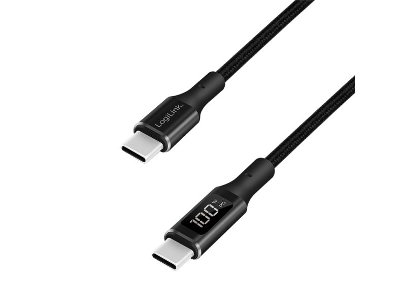 LogiLink USB 2.0 Type-C cable, C/M to USB-C/M, E-mark, PD, display, black, 1 m