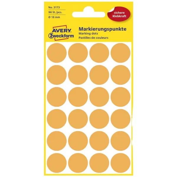 Etiket Avery lys orange Ø18 mm - (4 ark x 24 stk.) | Papper & Emballage - Märkning - Etiketter och Tejp | GameStuff