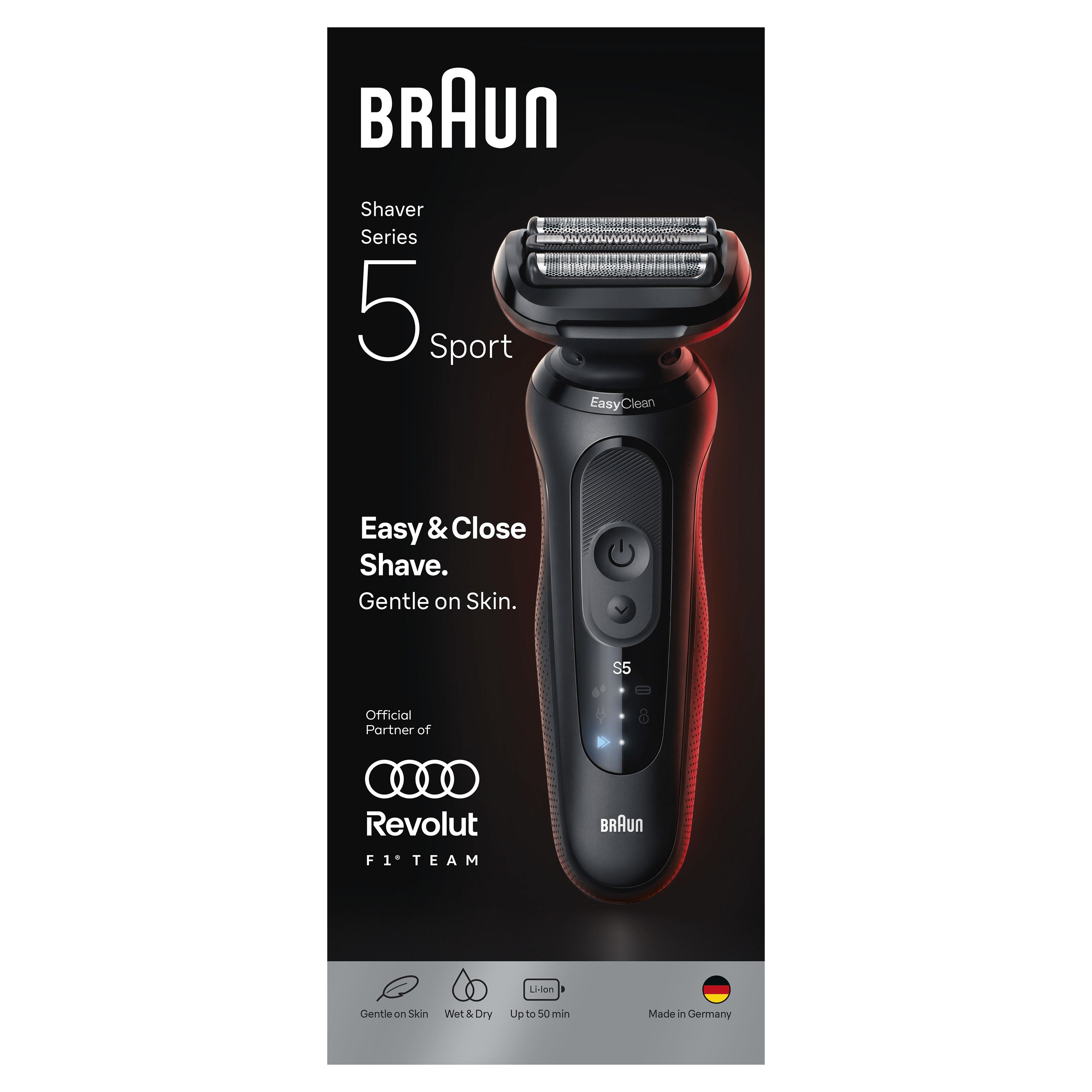 Braun Series 5 - 52-N1000sf1, Folienschaber, Schwarz, Tasten, Batterie, Integrierte Batterie, 50 Min