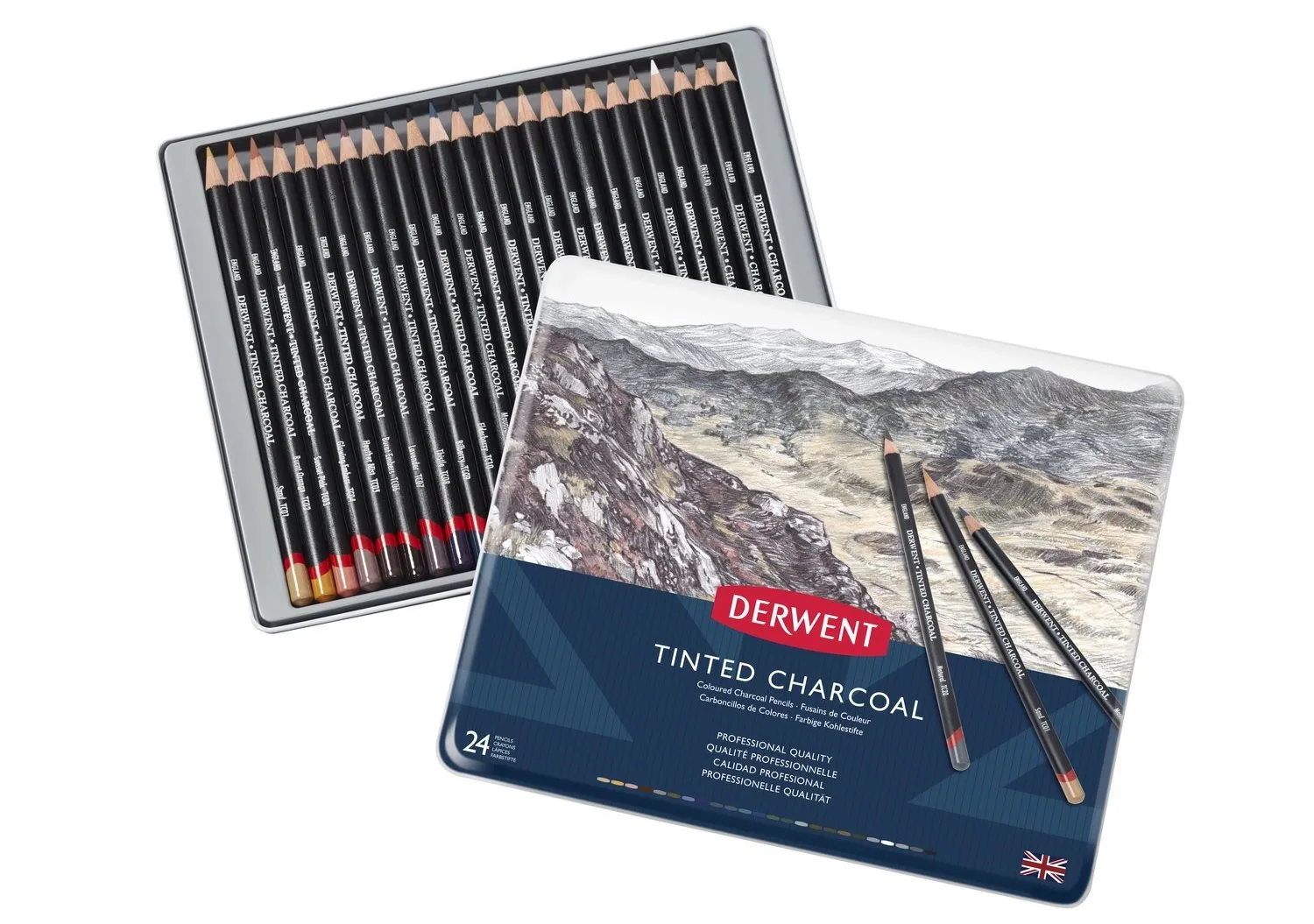 Derwent Tinted Charcoal pencil 24 stk. i tinæske