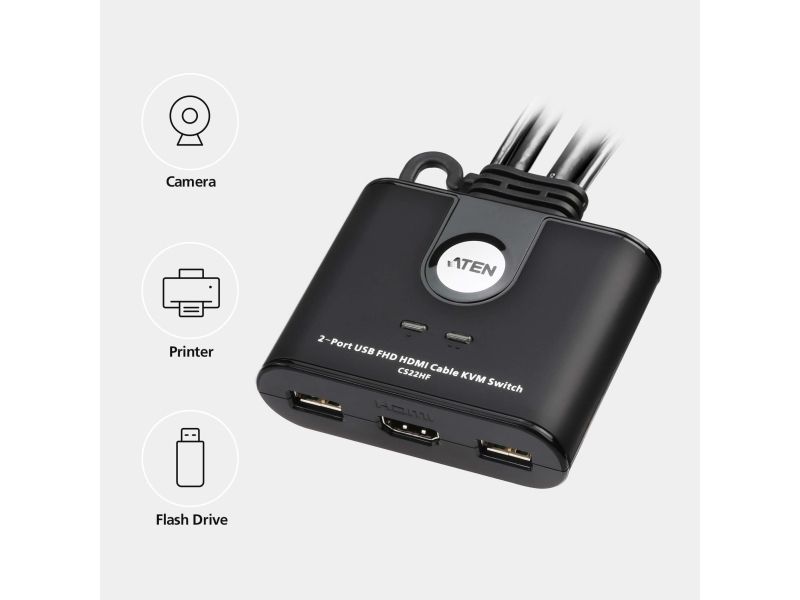 Aten Cs22hf - Kvm / Usb Switch - 2 X Kvm / Usb - 1 Lokalbruger - Desktop