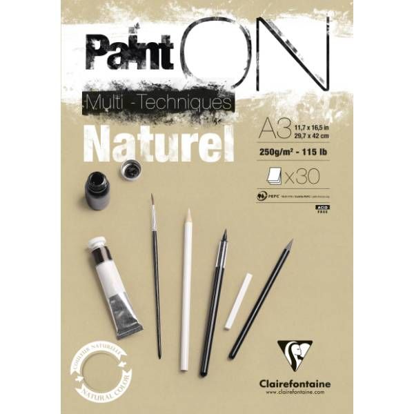 Paint-On Blok A3 250gram 30 arkbrunt/naturel papir, multi teknik, toplimet