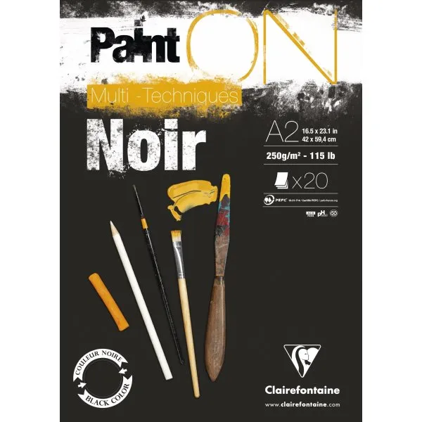 Paint-On Blok A2 250g med 20 ark sort papir, multi teknik, toplimet tegneblok