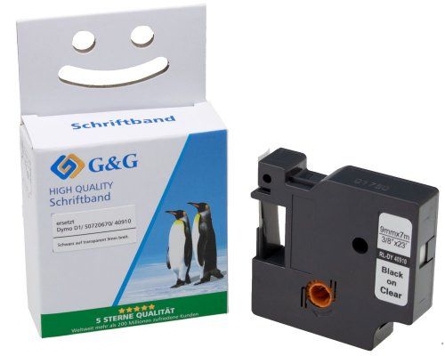 G&G 15565, Sort På Transparant, Kontinuerlig Etiket, D1, Sort, Dymo, Dymo Labelmanager 100 Dymo Labelmanager 160 Dymo Labelmanager 210D Dymo Labelman