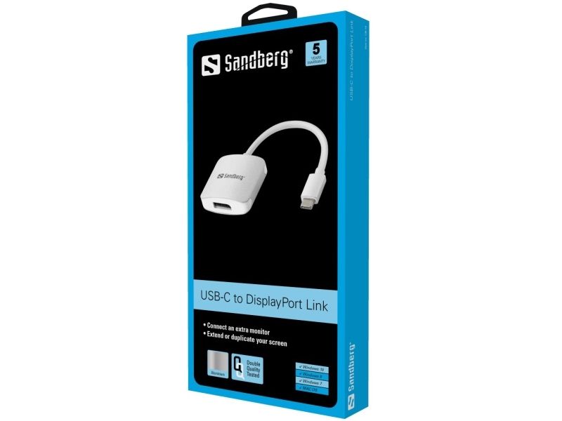 Sandberg Usb-C To Displayport Link, Usb Typ-C, Displayport, Männlich, Weiblich, Grau, Windows 10, Windows 7, Windows 8