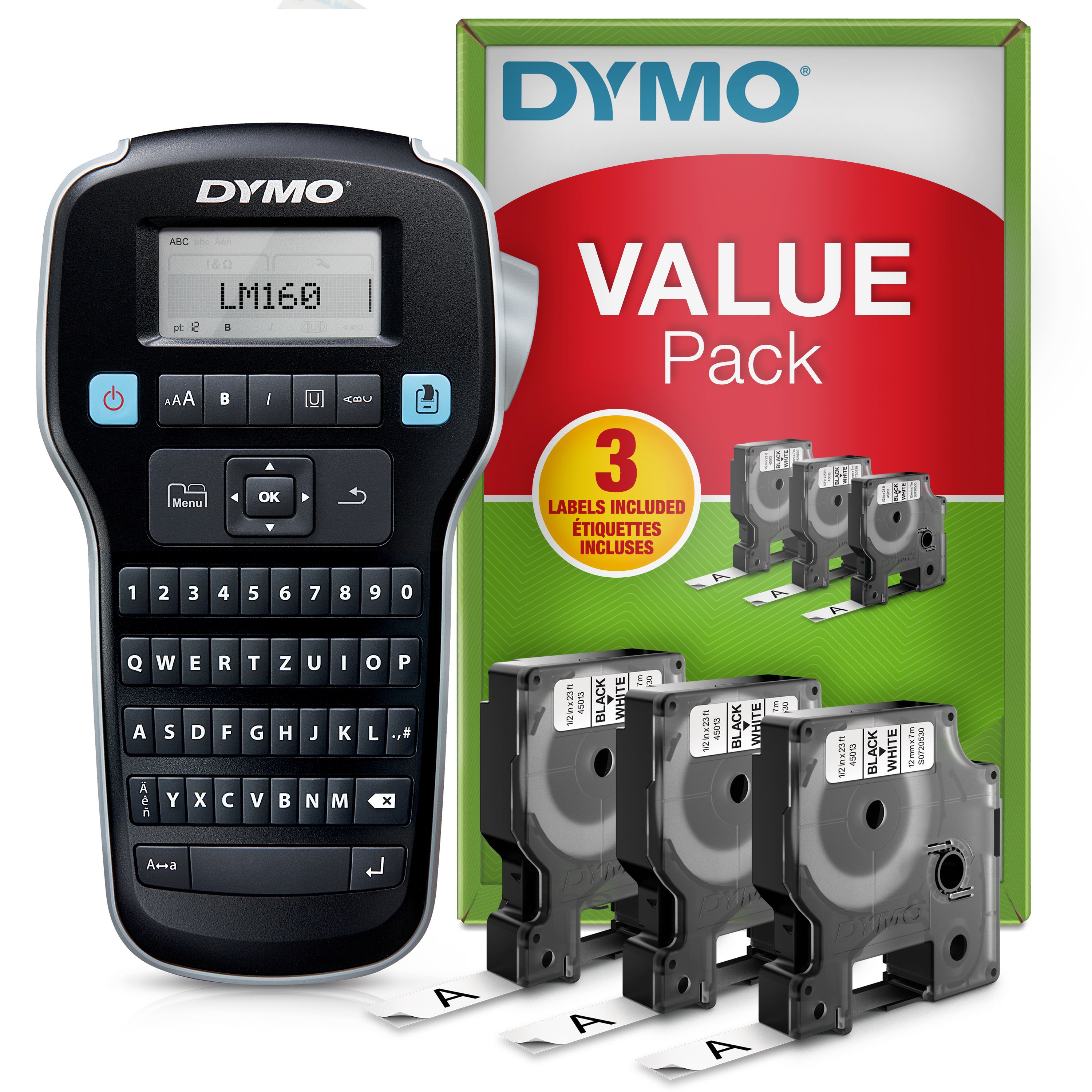 [AI generated title] Newell Rubbermaid Dymo Labelmanager 160 Value Pack 3 D1-Bånd
