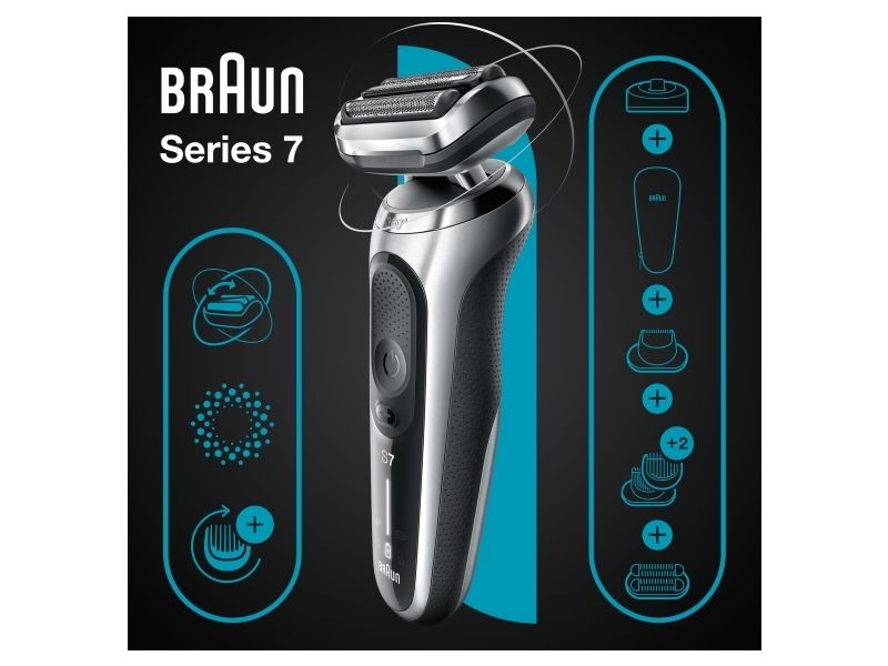 Braun Series 7 71-S4862cs, Folie Shaver, Sølv, Knapper, Led, Opladning, Strøm, Vekselstrøm/Batteri