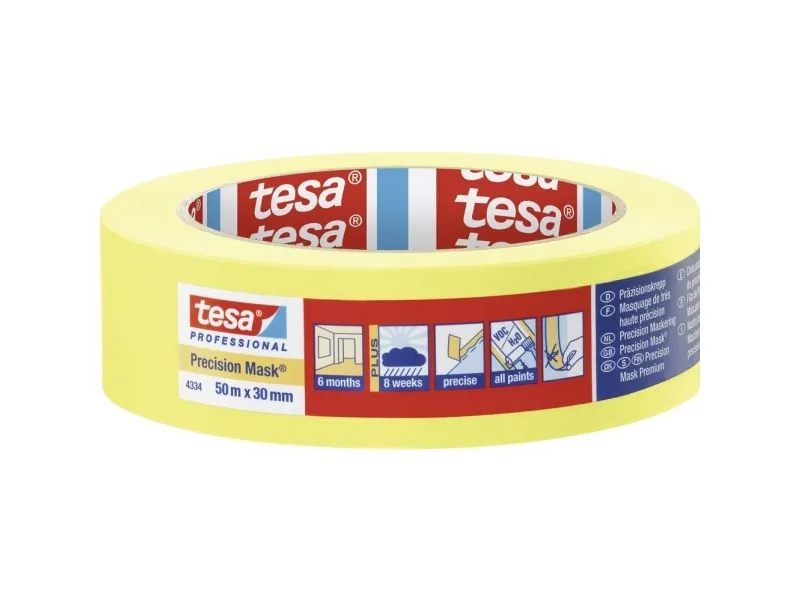 presisjon kreppepapir maskeringstape 4334, 30 mm x 50 m består av ekstremt tynn og rivebestandig papirholder, - 5 stk (04334-00002-00)