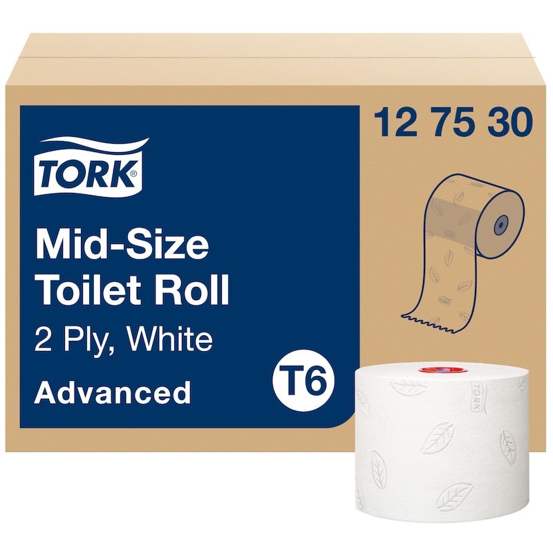Toiletpapir Tork T6 Mid-Size Advanced 2-lags hvid 100m - (27 ruller pr. karton)