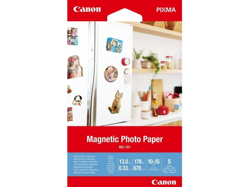 Canon Mg-101 Magnetisches Fotopapier, 10 X 15 Cm, 5 Blatt, 10X15 Cm, Weiß, 5 Blätter, Pixma Ip110 Wb Pixma E204 Pixma G2501 Pixma Mg2550s Pixma Mg665