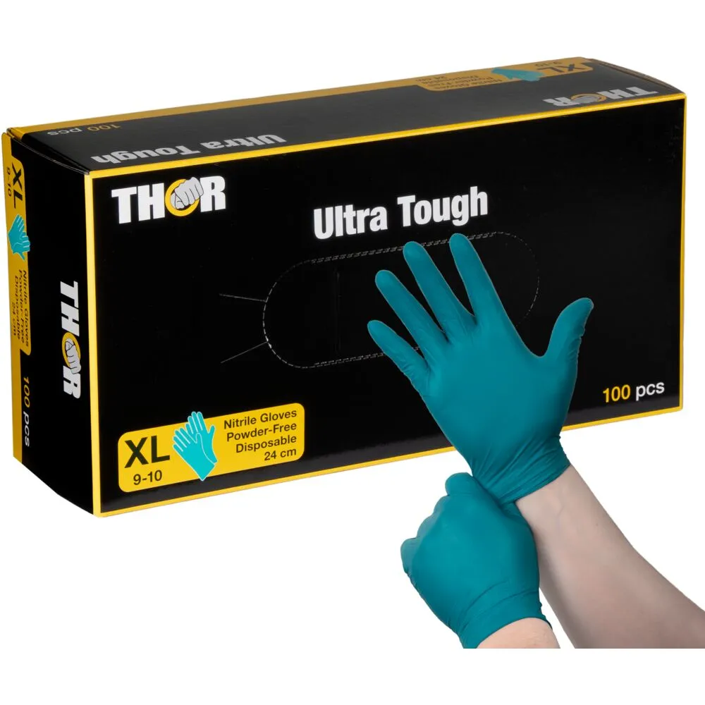 Engangshandske, THOR Ultra Tough, XL, grøn, nitril, pudderfri - (100 stk.)