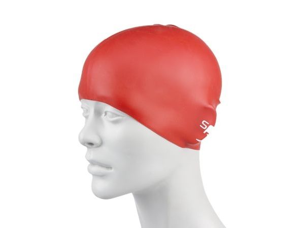 Speedo Plain Moulded Silicone Junior Cap White/Red - Image 4