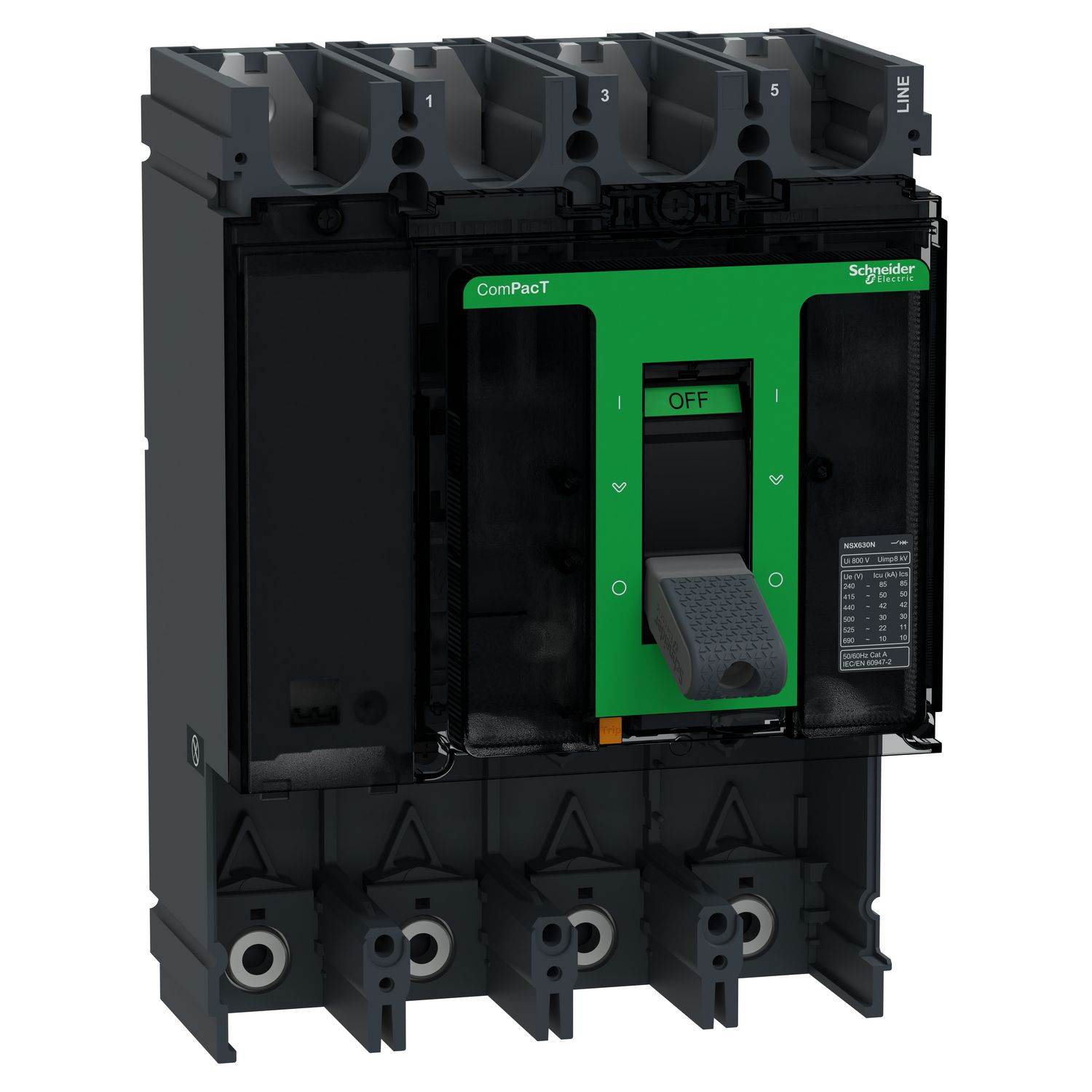 Maksimalafbryder uden strømrelæ compact nsx630n 50 ka ved 415 vac 50/60 hz 630 a 4 poler