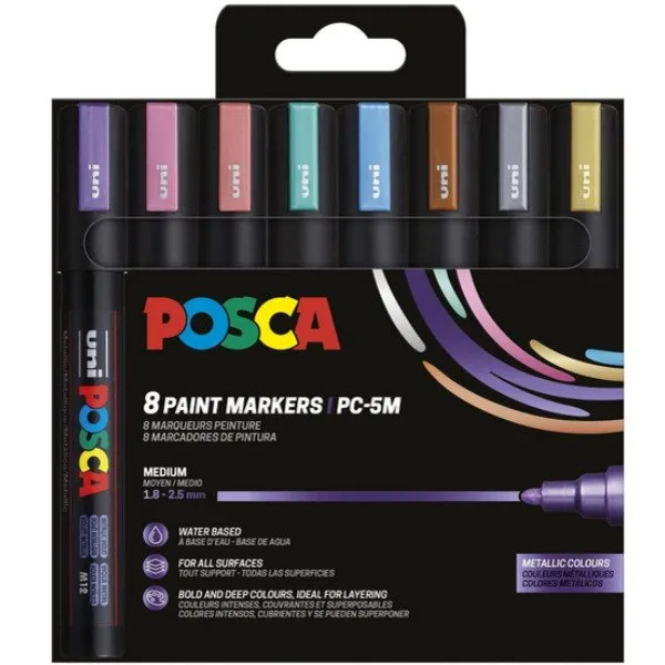 Uni Posca Tusch, Metallic farver , stregtykkelse:, medium, 8stk.