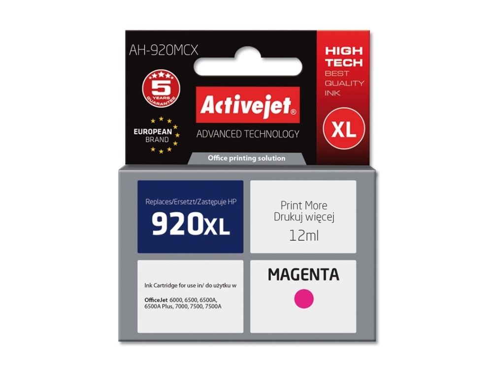 Activejet Ah-920Mcx Tintenpatrone (Ersatz Für Hp 920Xl Cd973ae Prämie 12Ml Magenta), Hohe (Xl-) Ausbeute, Tinte Auf Pigmentbasis, 12 Ml, 1 Stück(E),