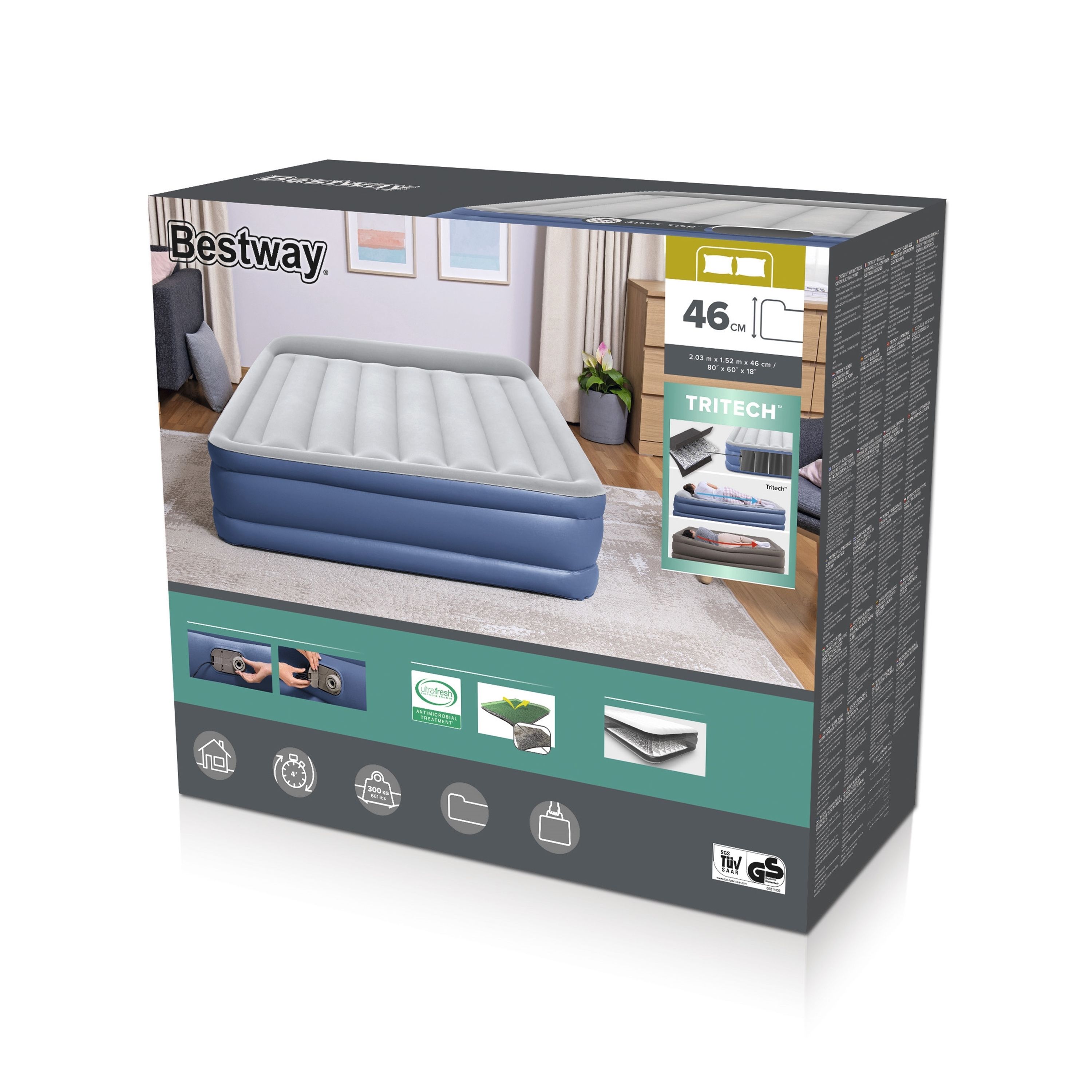 Bestway 67630 / 23, Doppelmatratze, Queen Size, Rechteck, Drinnen, Integrierte Luftpumpe
