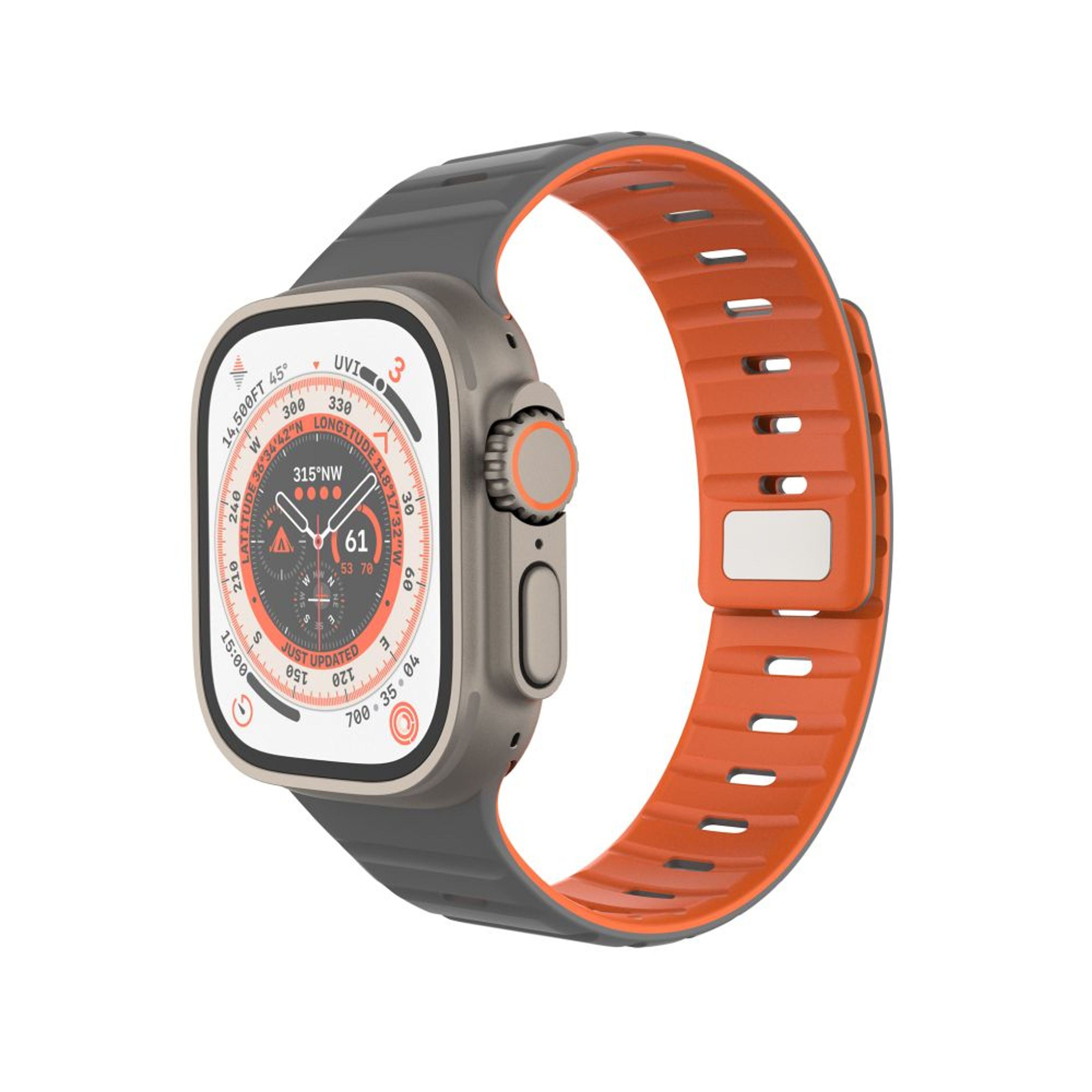 Fixed Silicone Magnetic Strap, Gurt, Smartwatch, Hellgrau, Apple, Apple Watch 42/44/45/46/49Mm, Silikon, Edelstahl