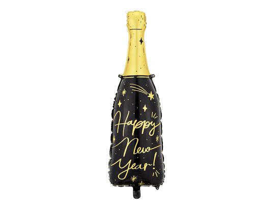 Partydeco Happy New Year, Spielzeugballon, Folie, Schwarz, Gold, Monochromatisch, Silvester, Rakete