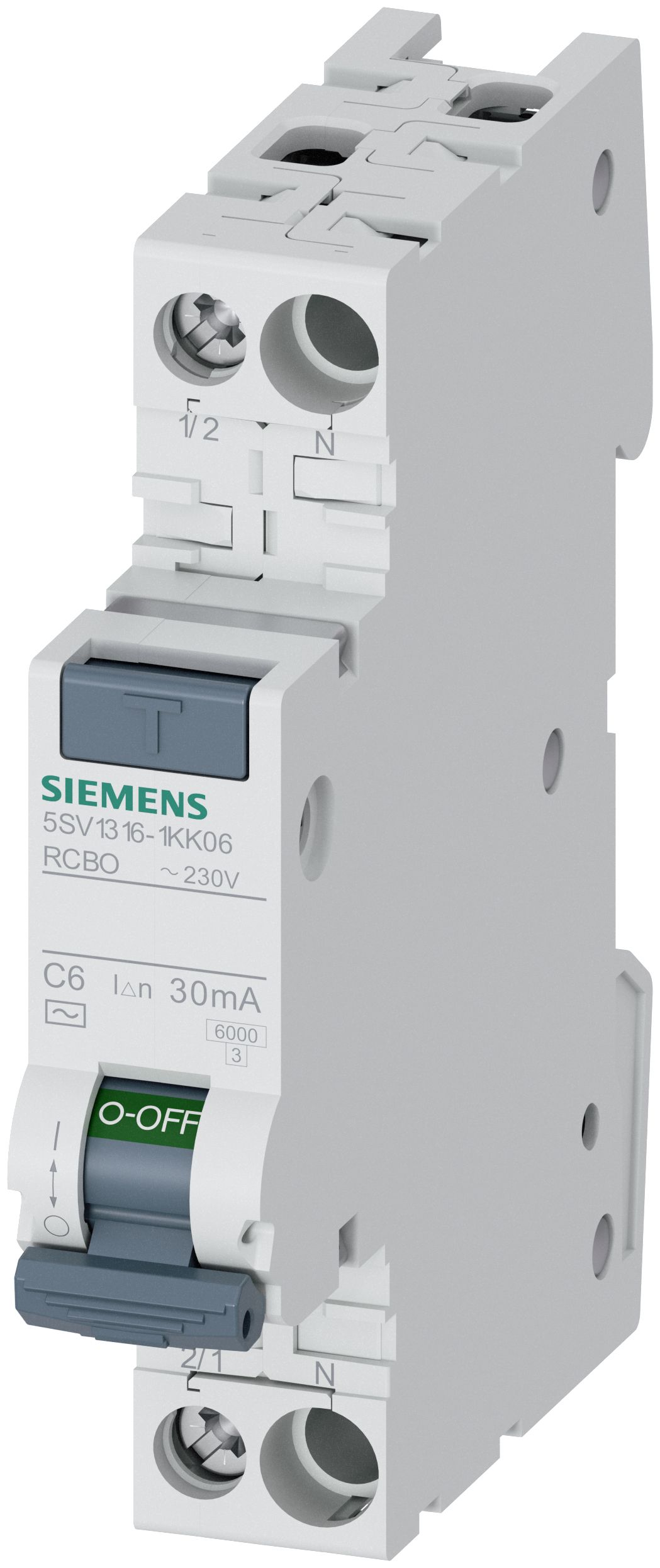 Fejlstrømsafbryder 2P C 6A 0,03A AC type 6kA 630mA SENTRON 5SV1316-1KK06