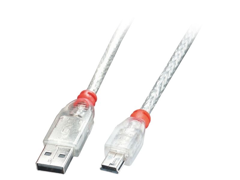Lindy 41784, 3 M, Usb A, Mini-Usb B, Usb 2.0, 0,48 Gbit/Sek., Transparent