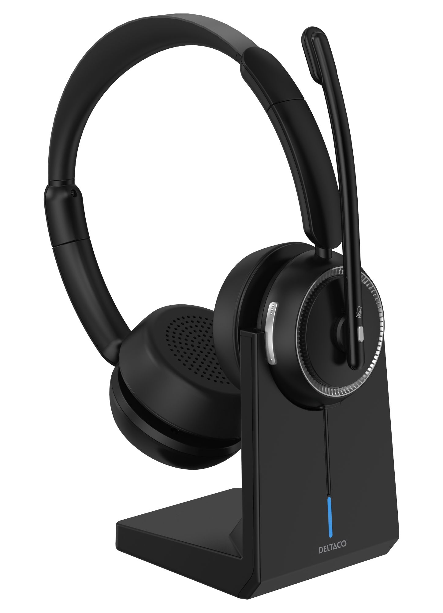 Deltaco HL-100 Trådløst Stereo Headset med Opladningsstation - On-Ear, USB-A Dongle - Sort