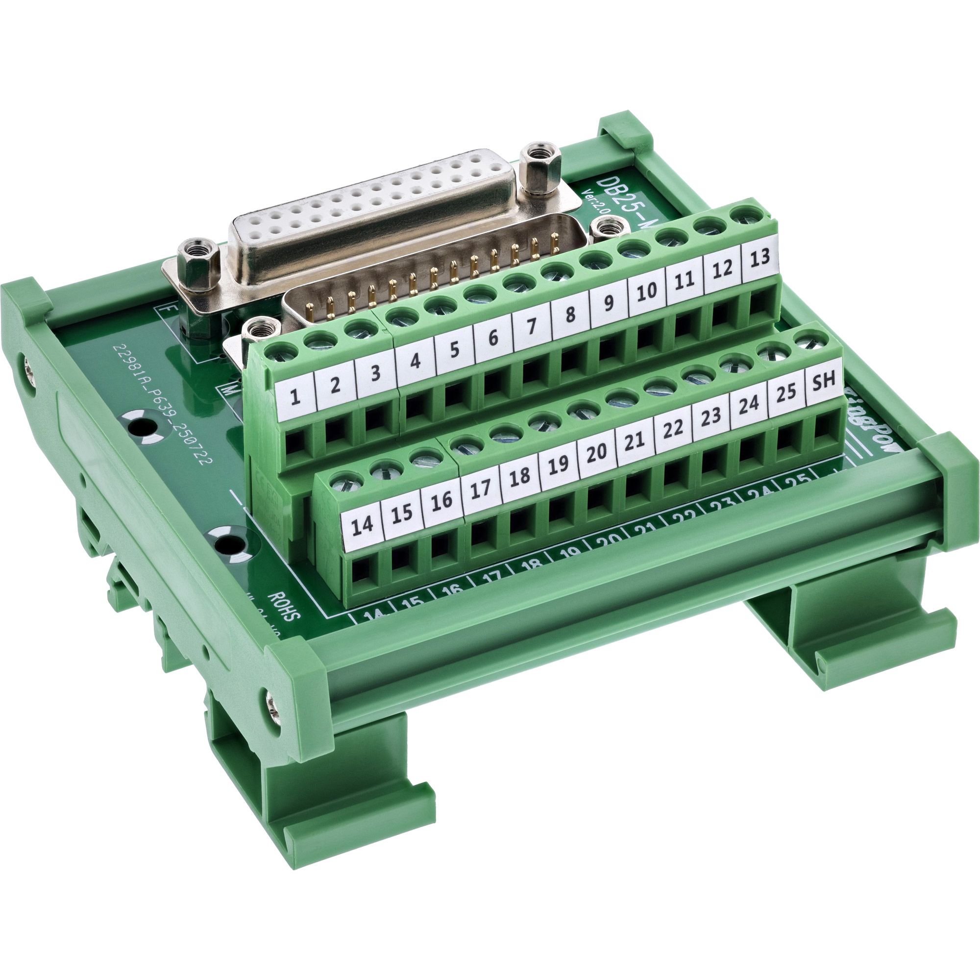 InLine 92502G, Terminal block / D-Sub 25, Grøn, Hunstik/Hunstik, 26/18, 300 V, 10 mO