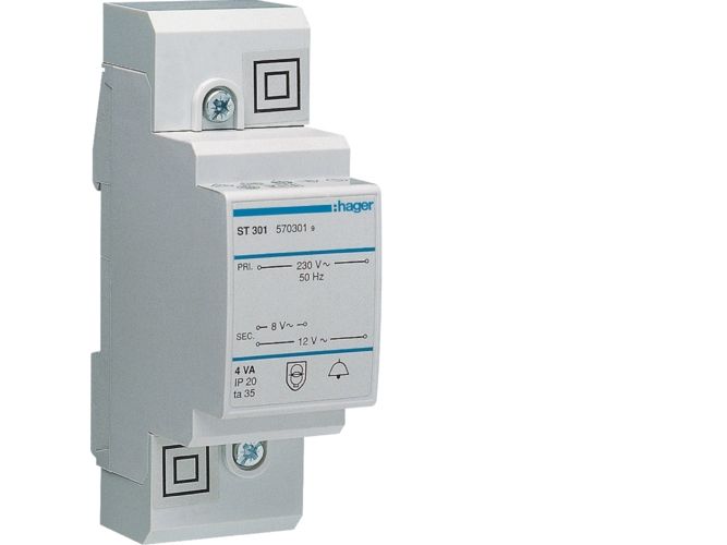 Hager Ringtransformator St301, Primär 230V, Sekundär 8/12V, 4Va, 50-60Hz, 36Mm Breit, Für Din-Schiene