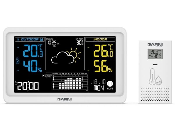 Garni 618W Precise, Hvid, Indendørs Barometer, Indendørs Hygrometer, Indendørs Termometer, Udendørs Barometer, Udendørs..., Barometer, Hygrometer, Te