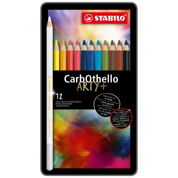 Stabilo Arty CarbOthello pastellpenna i metallask - 12 st. blandade färger | Skrivredskap - Blyertspennor & pencils - Färgpennor | GameStuff