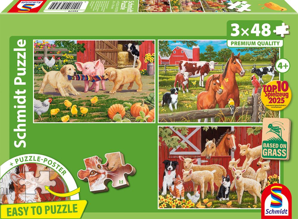 Schmidt Spiele 56579 Tiere Auf Dem Bauernhof Kinderpuzzle, 3×48 Teile, 48 Stück(E), Bauernhof, 3 Jahr(E)