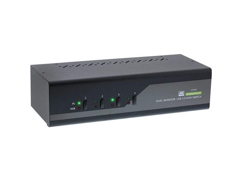 Inline Kvm Desktop Switch, 4-Fach, Dual-Monitor Dp 1.2, 4K, Usb 3.0, Audio, 3840 X 2160 Pixel, 4K Ultra Hd, Schwarz, Grau