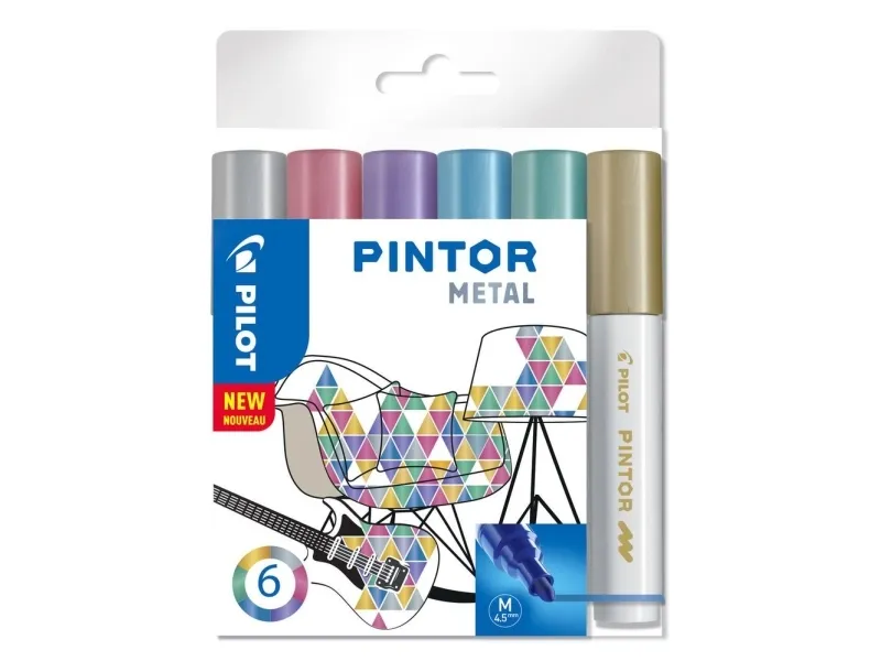 Marker Pilot Pintor Metal Mix Medium 1,4 mm - med 6 stk. ass. farver